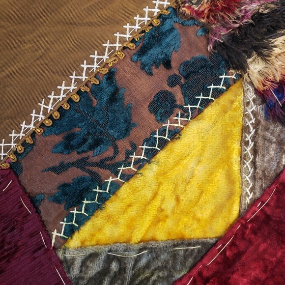 Antique Crazy Quilt 11" Square Block Flannel Backing Velvet Satin Embroidery - Picture 4 of 13
